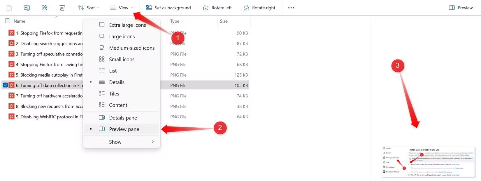enabling preview pane